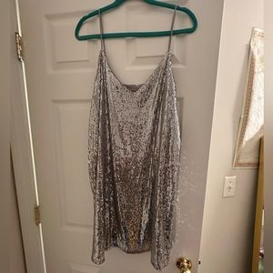 Silver Sequin Mini Slip Dress